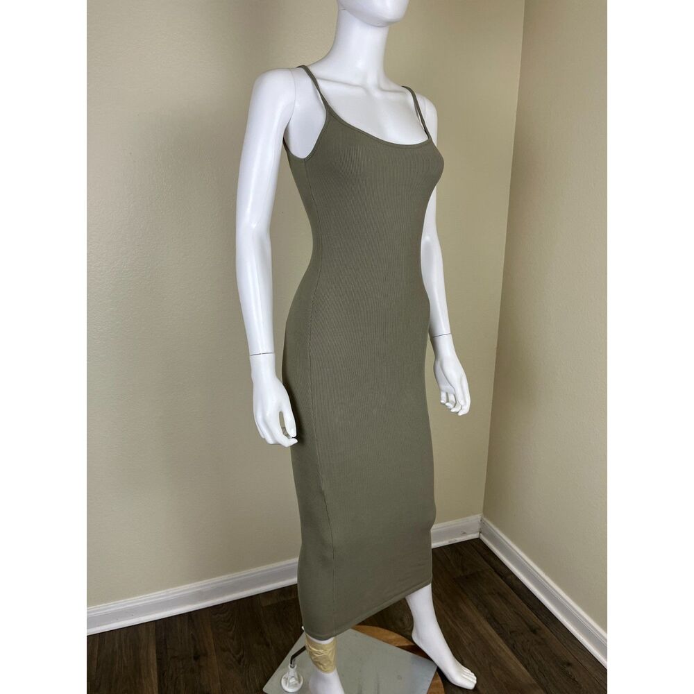 MESHKI Women Size XS Green Ribbed Cami Maxi Bodycon Dress Casual Minimal Travel - Picture 15 of 15